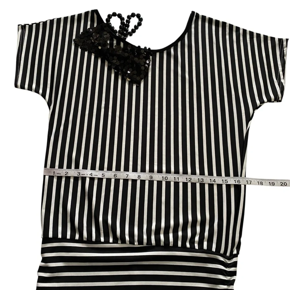Boutique Women’s Stripes One Shoulder Ribbon Sequin Beaded Striped Sexy Dress S